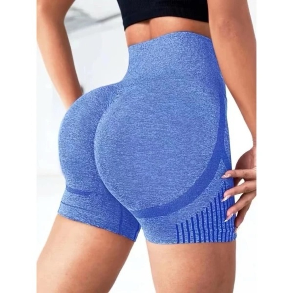 Vibrant Blue Seamless Athletic Shorts with Compression Fit